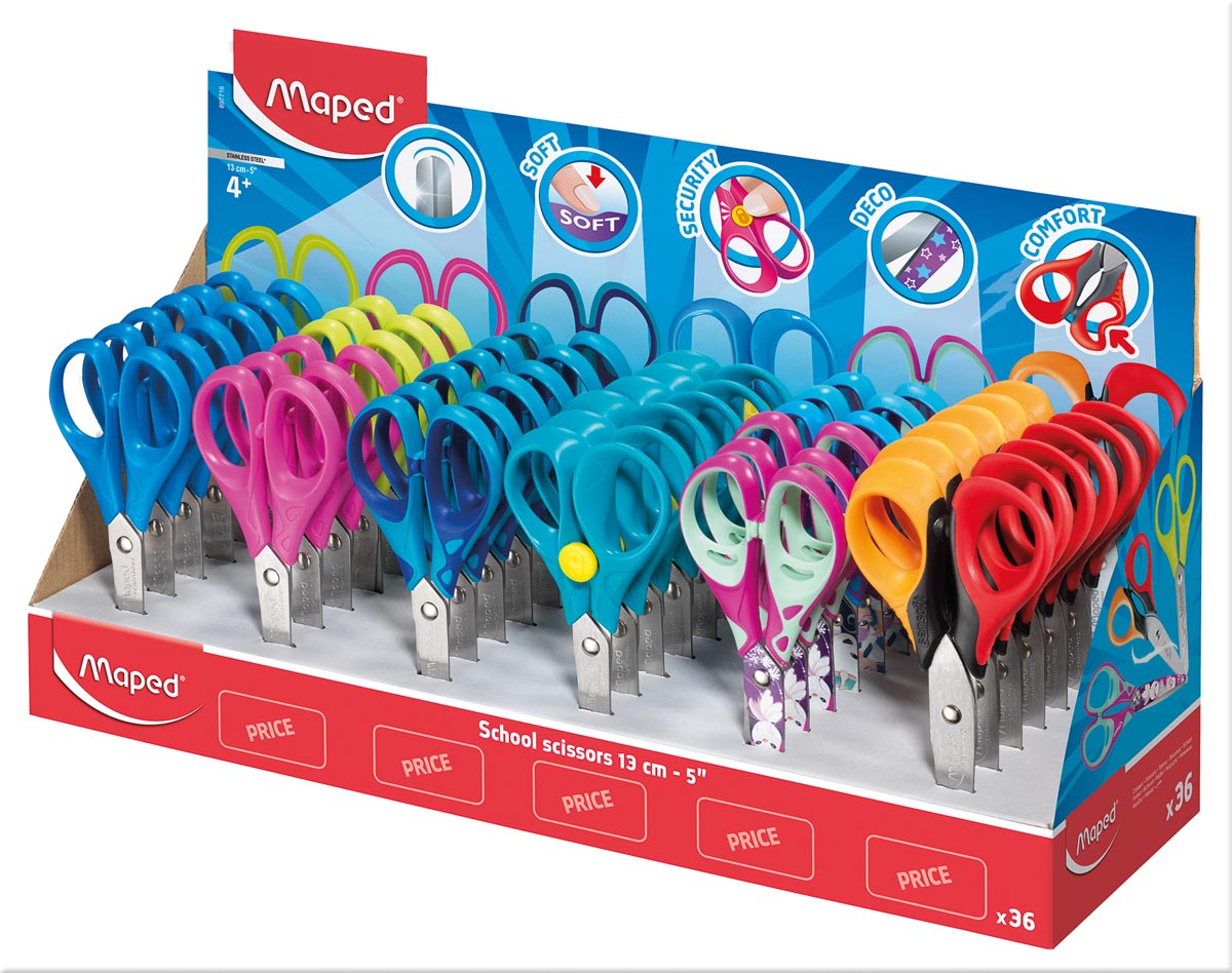 Maped scharen, display met 36 stuks in geassorteerde types Maped scharen, display met 36 stuks in geassorteerde types