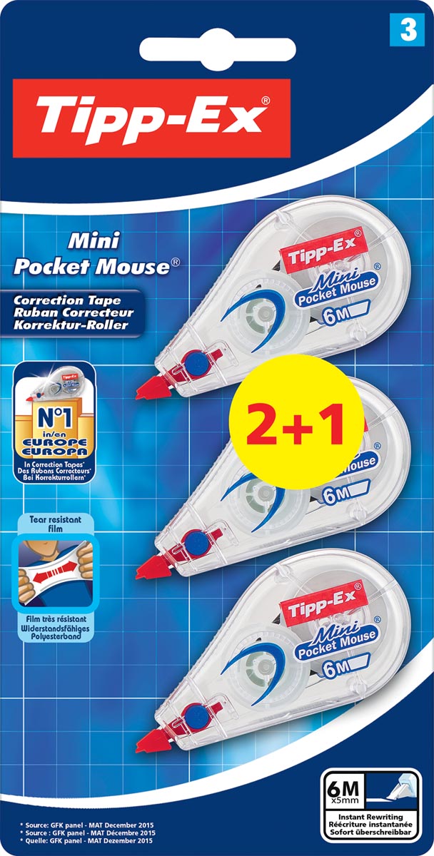 Tipp-Ex correctieroller Mini Pocket Mouse, blister met 2 + 1 gratis afbeelding