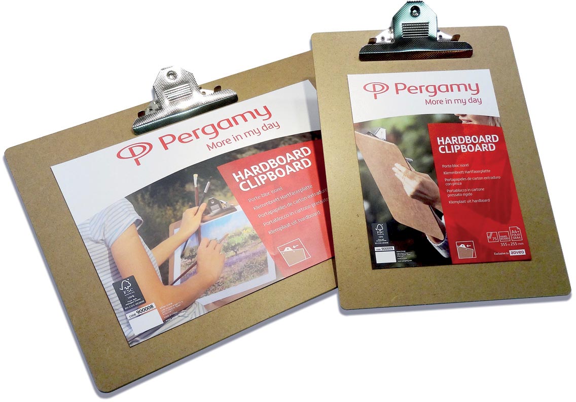Pergamy klemplaat, voor ft A3, uit hardboard karton, bruin