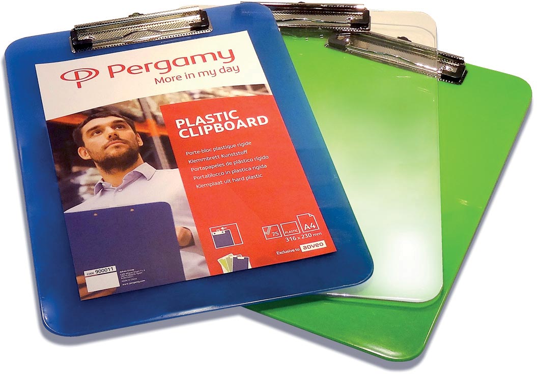 Pergamy klemplaat, voor ft A4, uit PP, transparant
