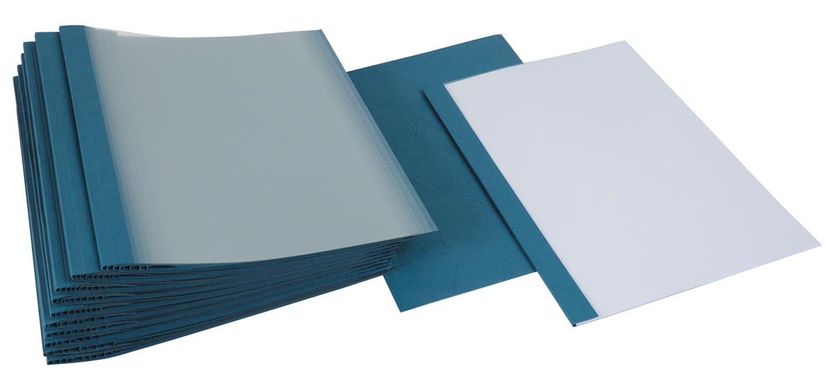 Pergamy thermische omslagen ft A4, 3 mm, pak van 100 stuks, lederlook, blauw Pergamy thermische omslagen ft A4, 3 mm, pak van 100 stuks, lederlook, blauw