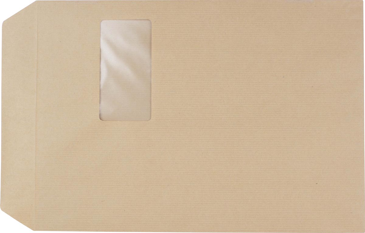 Pergamy kraftzakje 90 g, ft C4 229 x 324 mm, met venster ft 50 x 100 mm, zelfklevend, doos van 250 stuks