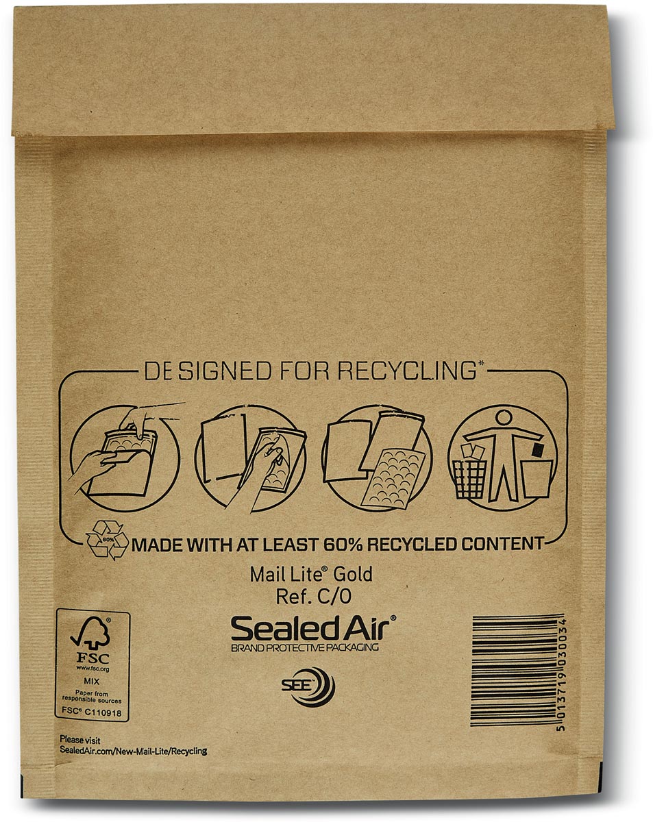 Mail Lite luchtkussenenveloppen, goud, C/0, 150 x 210 mm, doos van 200 stuks