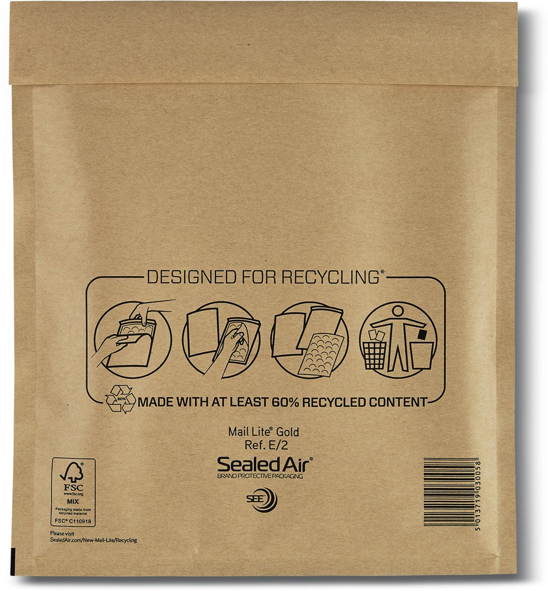 Mail Lite luchtkussenenveloppen, goud, E/2, 220 x 260 mm, doos van 200 stuks