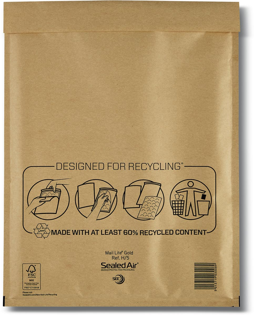 Mail Lite luchtkussenenveloppen, goud, H/5, 270 x 360 mm, doos van 100 stuks