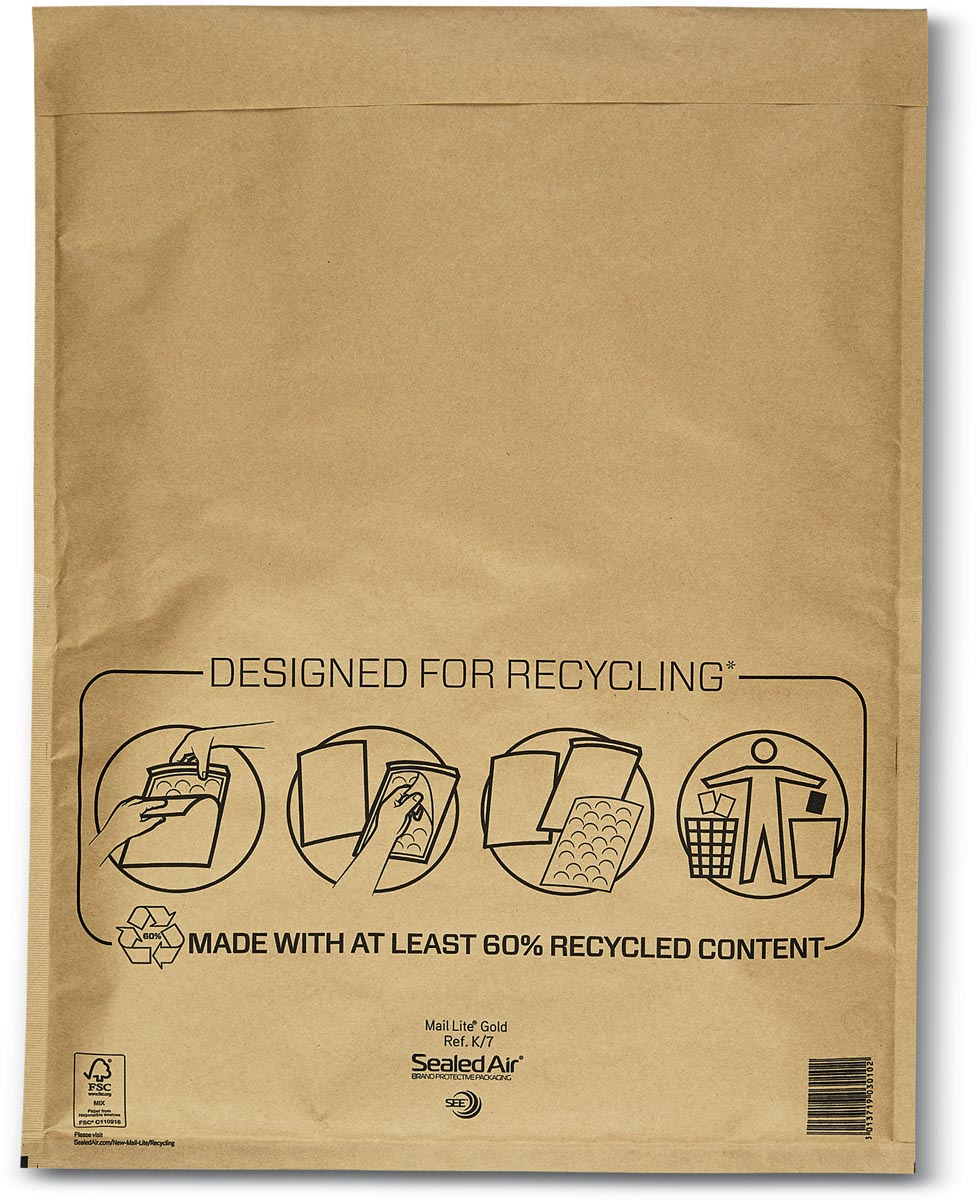 Mail Lite luchtkussenenveloppen, goud, K/7, 350 x 470 mm, doos van 100 stuks