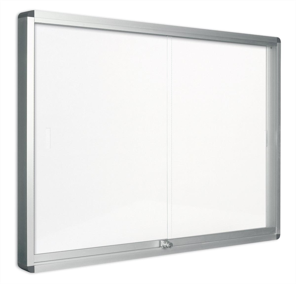 Pergamy glazen vitrine met schuifdeur en magnetische achtergrond ft 18 x A4
