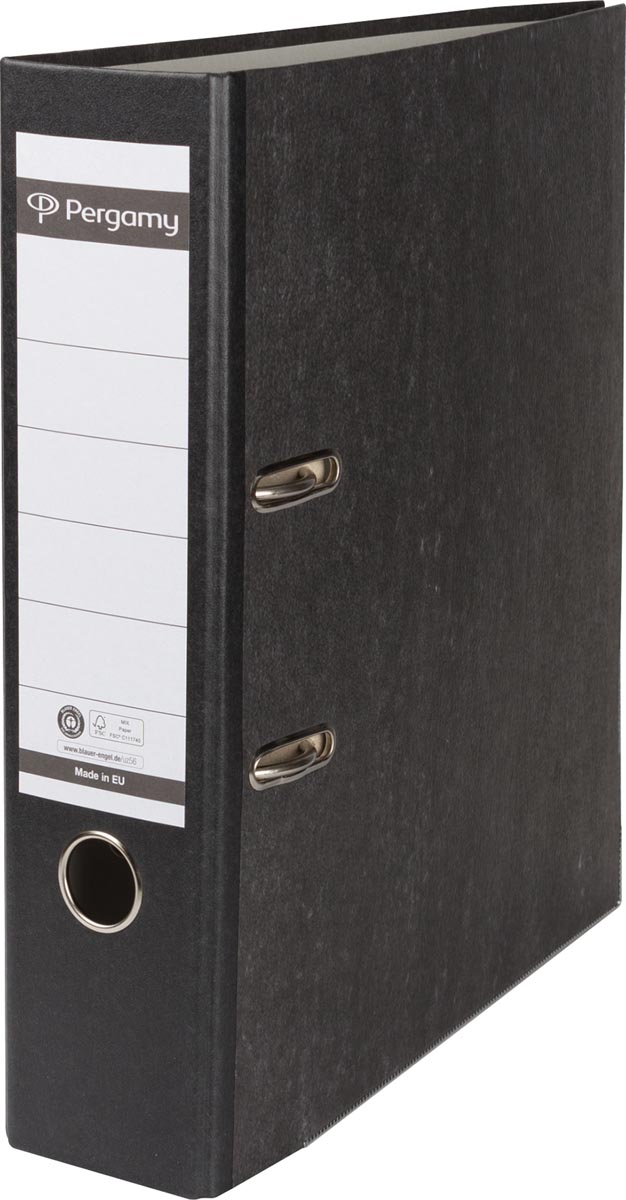 Pergamy ordner, voor ft A4, uit karton, rug van 8 cm, gewolkt zwart afbeelding