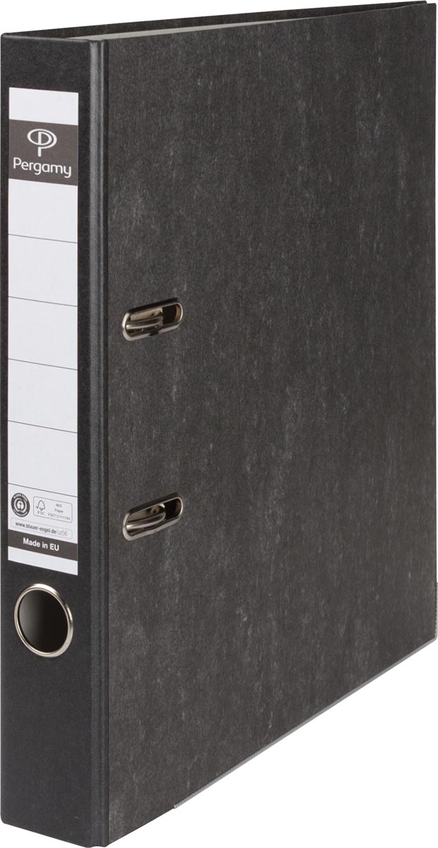 Pergamy ordner, voor ft A4, uit karton, rug van 5 cm, gewolkt zwart afbeelding