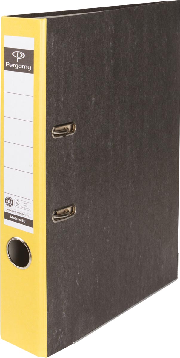 Pergamy ordner, voor ft A4, uit karton, rug van 5 cm, gewolkt geel afbeelding