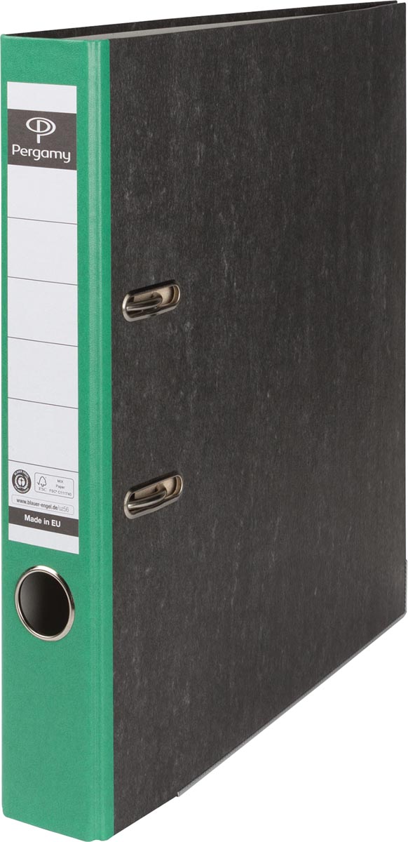 Pergamy ordner, voor ft A4, uit karton, rug van 5 cm, gewolkt groen