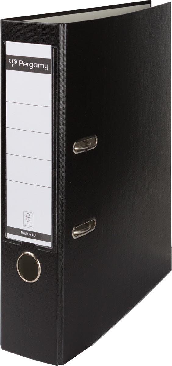 Pergamy ordner, voor ft A4, uit PP en papier, met beschermrand, rug van 8 cm, zwart afbeelding