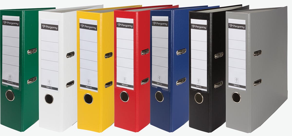 Pergamy ordner, voor ft A4, uit PP en papier, rug van 8 cm, geassorteerde kleuren