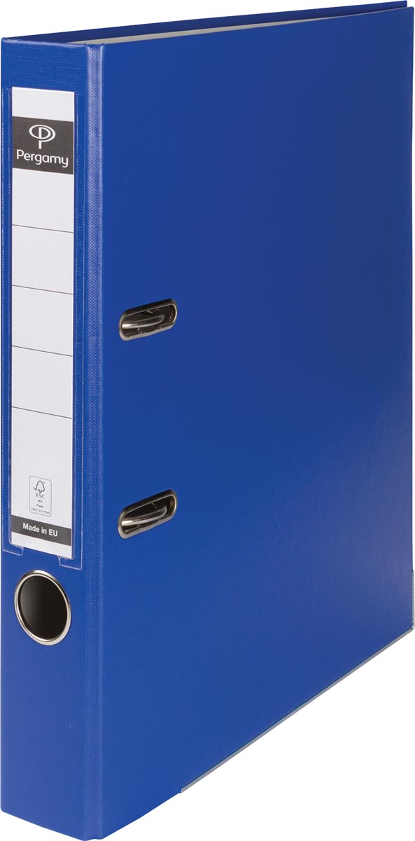 Pergamy ordner, voor ft A4, uit PP en papier, met beschermrand, rug van 5 cm, blauw afbeelding
