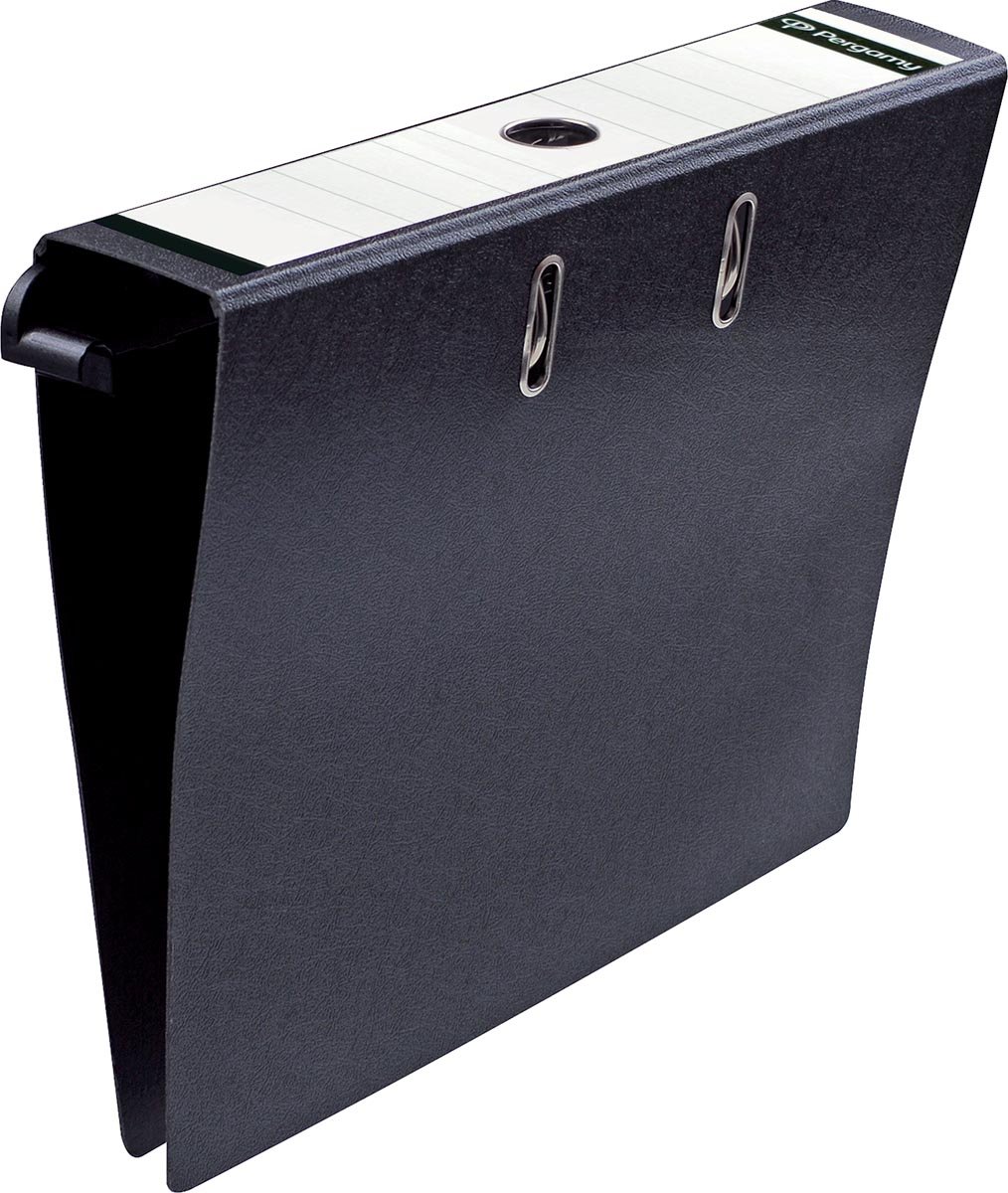 Pergamy hangmapordner, ft A4, 2 pochettes, karton, rug van 8 cm, zwart afbeelding