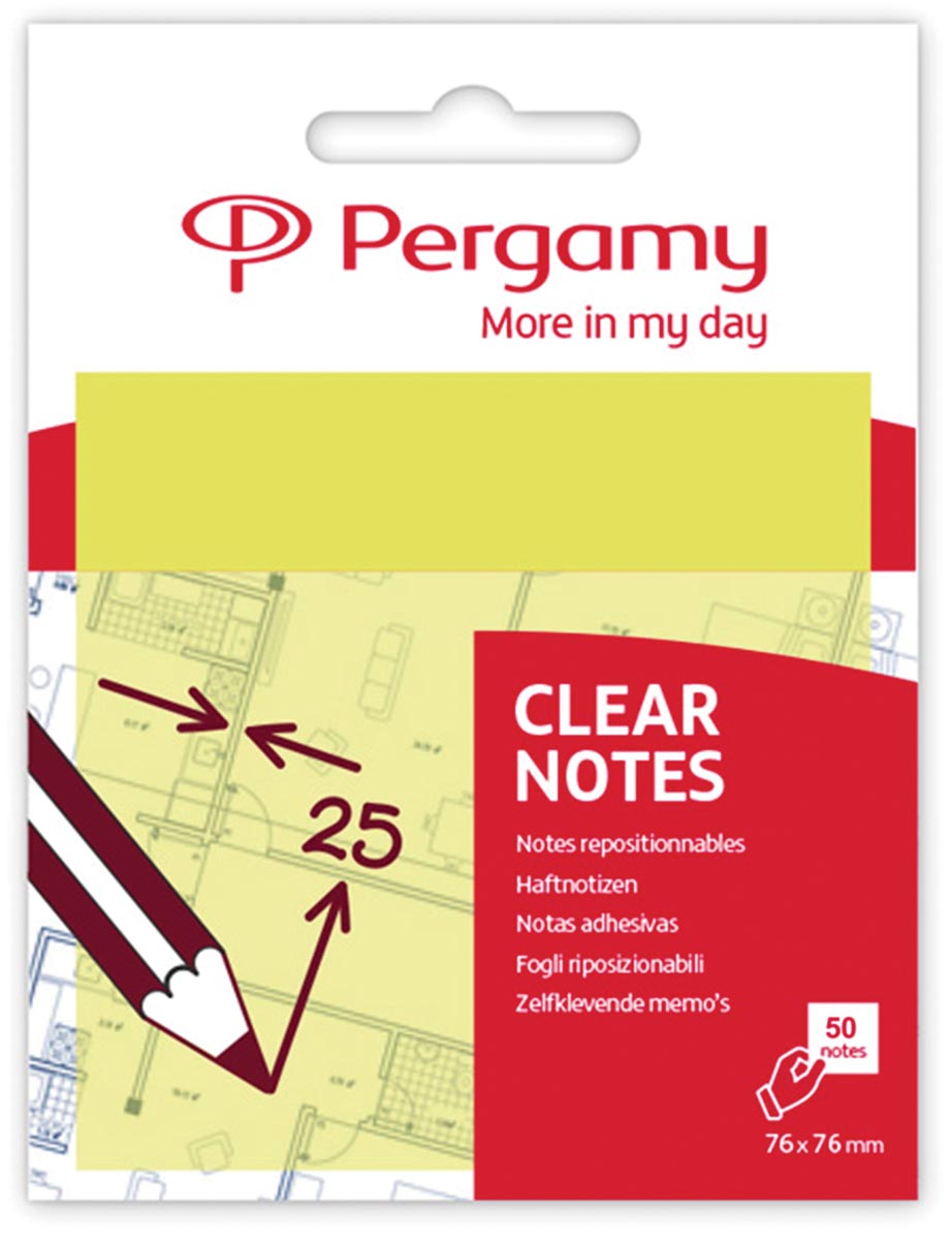 Pergamy transparante notes, ft 76 x 76 mm, 50 vel, geel afbeelding