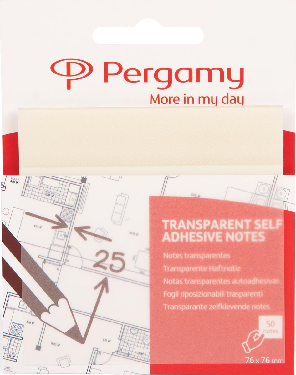 Pergamy transparante notes, ft 76 x 76 mm, 50 vel, wit afbeelding