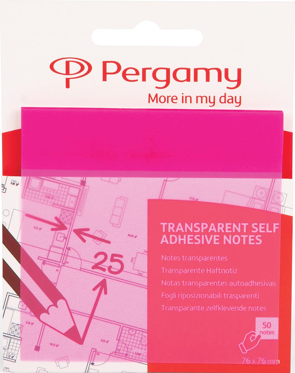 Pergamy transparante notes, ft 76 x 76 mm, 50 vel, roze afbeelding