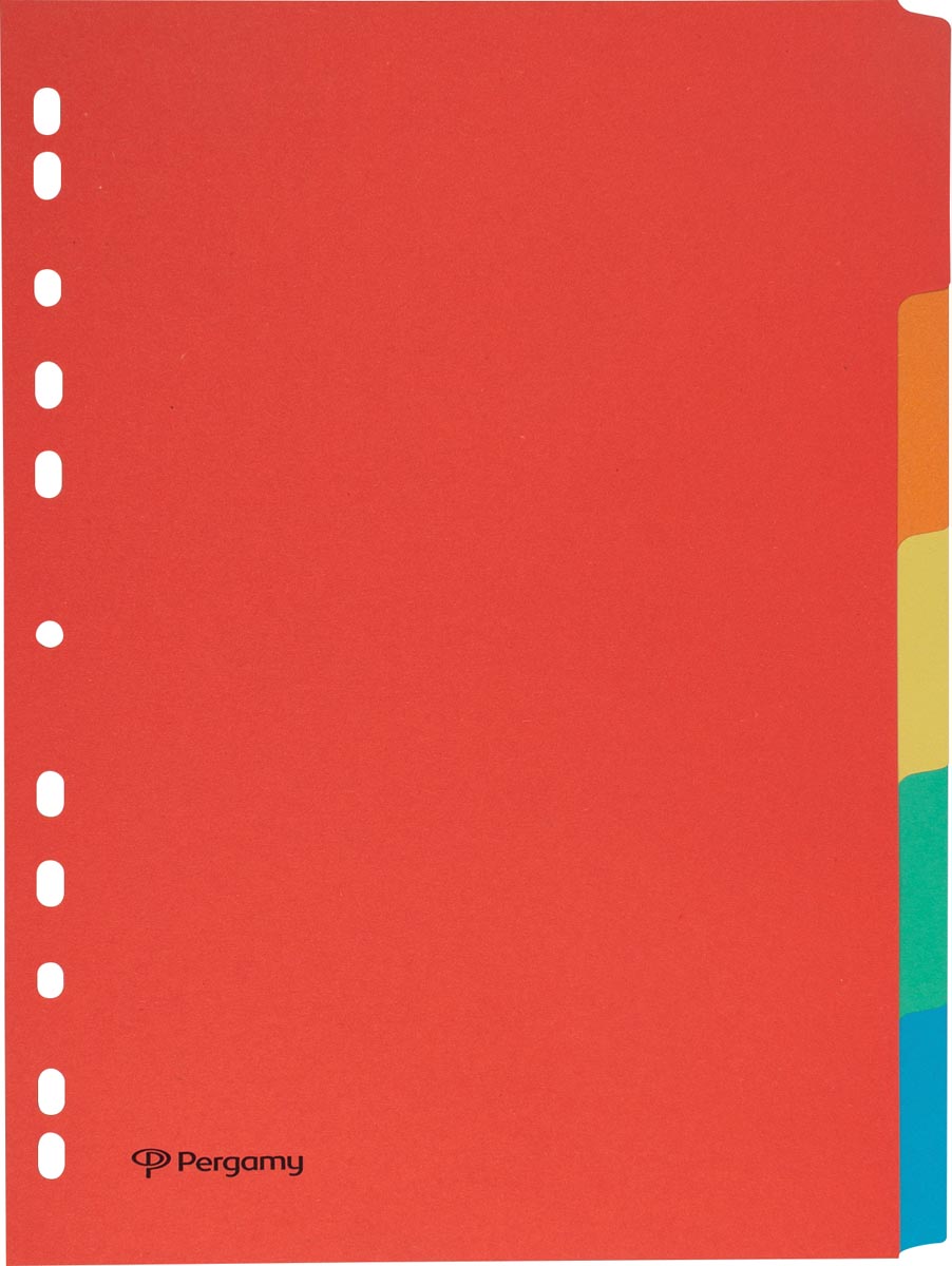 Pergamy tabbladen ft A4, 11-gaatsperforatie, karton, geassorteerde kleuren, 5 tabs