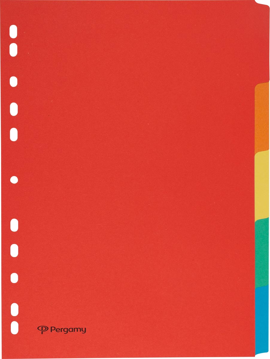 Pergamy tabbladen ft A4, 11-gaatsperforatie, karton, geassorteerde kleuren, 5 tabs afbeelding
