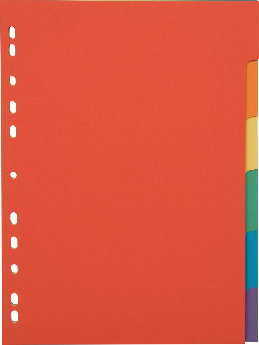 Pergamy tabbladen, ft A4, uit karton, 6 tabs, 11-gaatsperforatie, in geassorteerde kleuren afbeelding