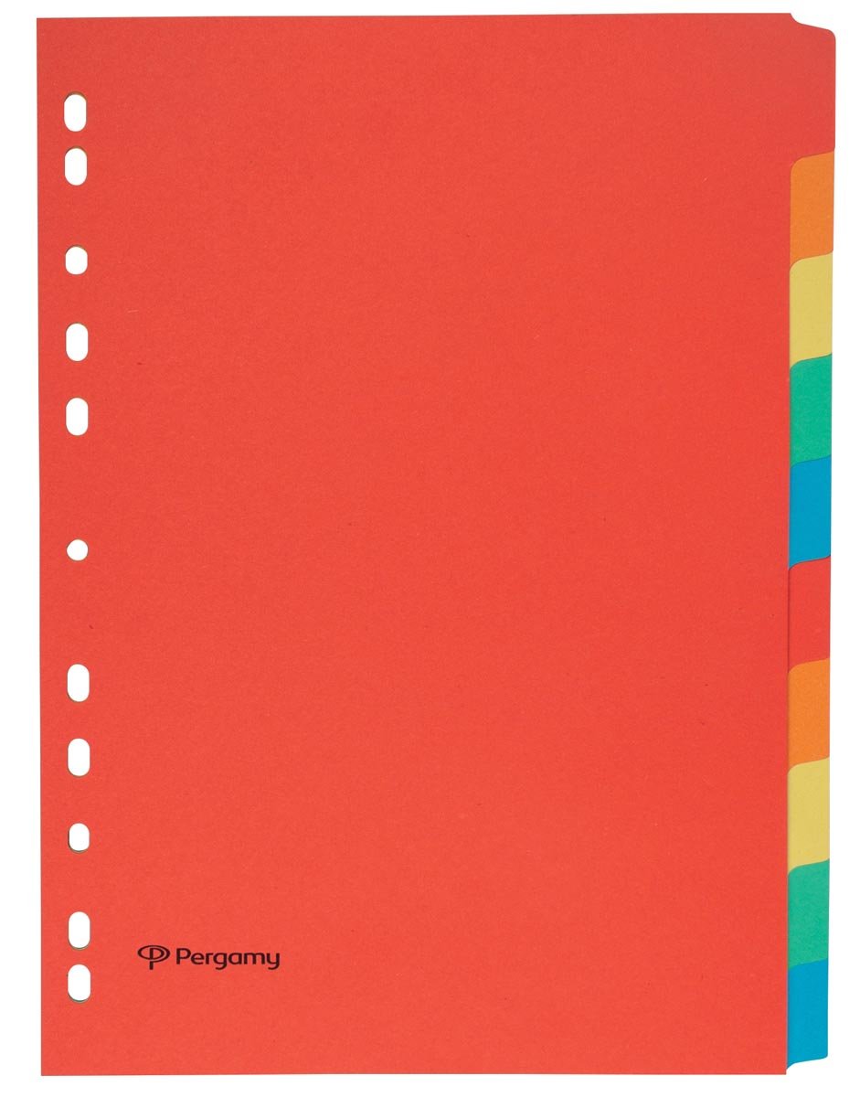 Pergamy tabbladen ft A4, 11-gaatsperforatie, karton, geassorteerde kleuren, 10 tabs