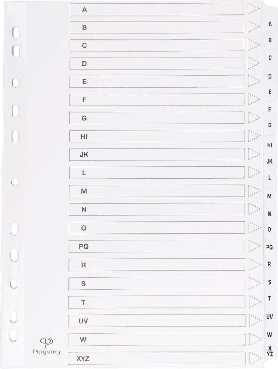 Pergamy tabbladen met indexblad, ft A4, 11-gaatsperforatie, A-Z met 20 tabs afbeelding