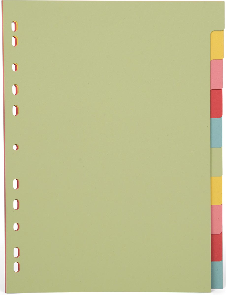 Pergamy tabbladen ft A4, 11-gaatsperforatie, karton, geassorteerde pastelkleuren, 10 tabs afbeelding