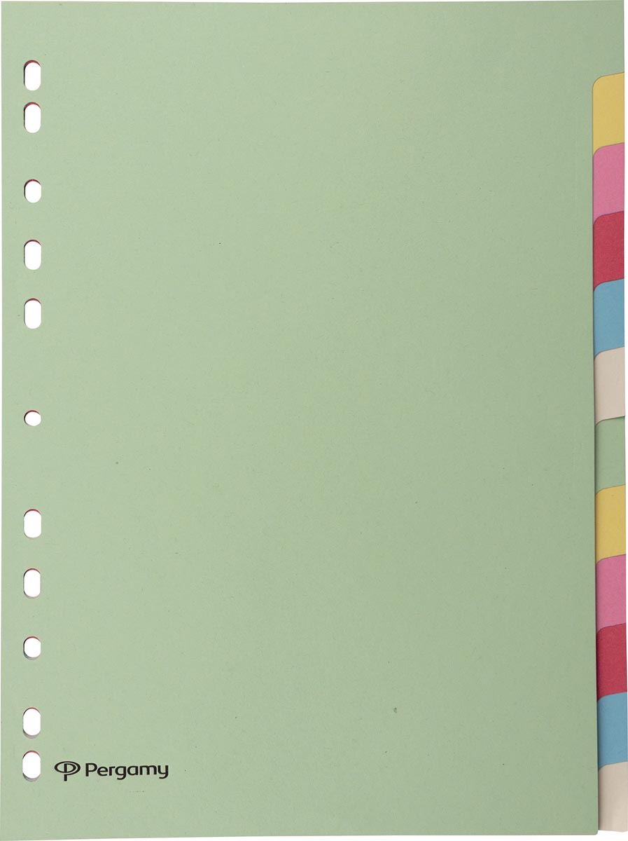 Pergamy tabbladen ft A4, 11-gaatsperforatie, karton, geassorteerde pastelkleuren, 12 tabs afbeelding