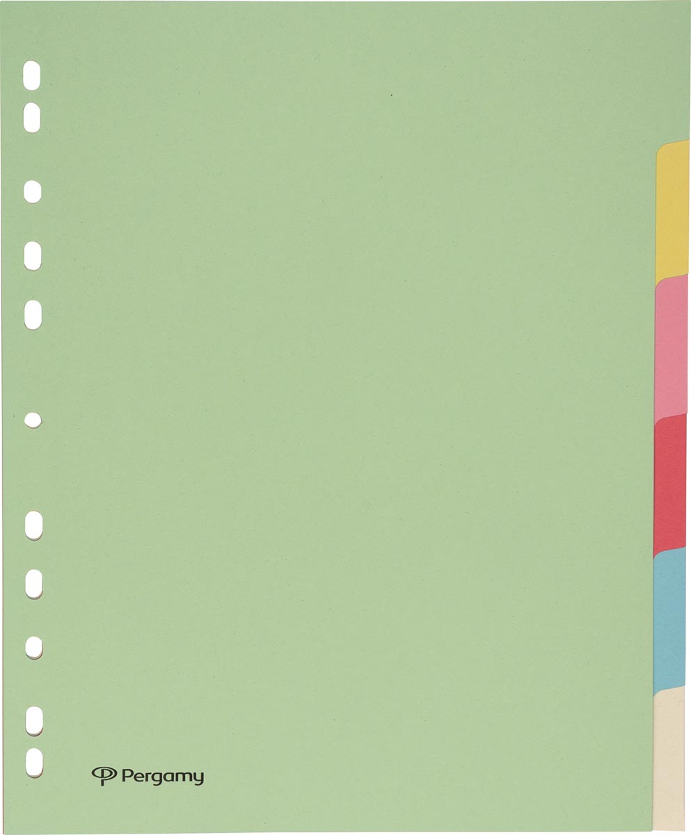 Pergamy tabbladen ft A4 maxi, 11-gaatsperforatie, karton, geassorteerde pastelkleuren, 6 tabs afbeelding