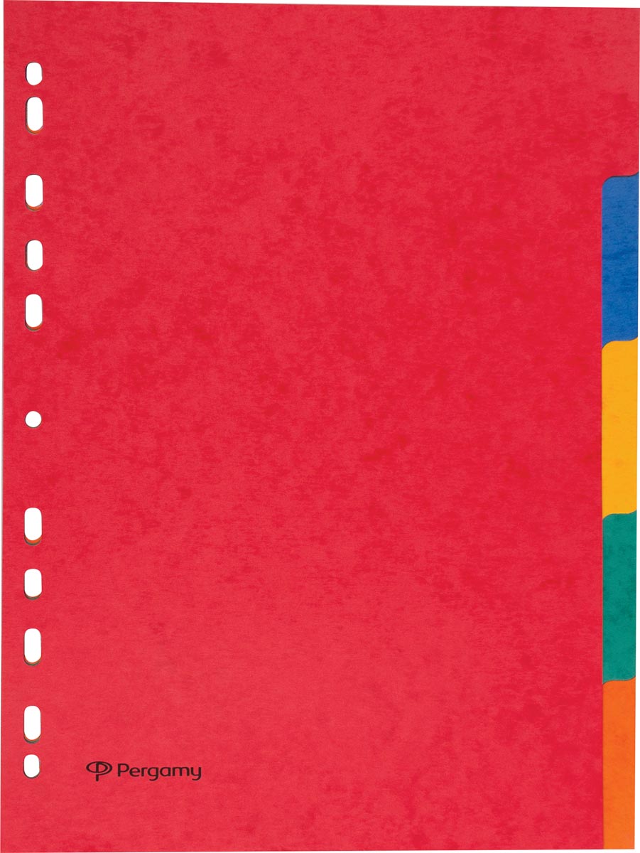 Pergamy tabbladen ft A4, 11-gaatsperforatie, stevig karton, geassorteerde kleuren, 5 tabs afbeelding