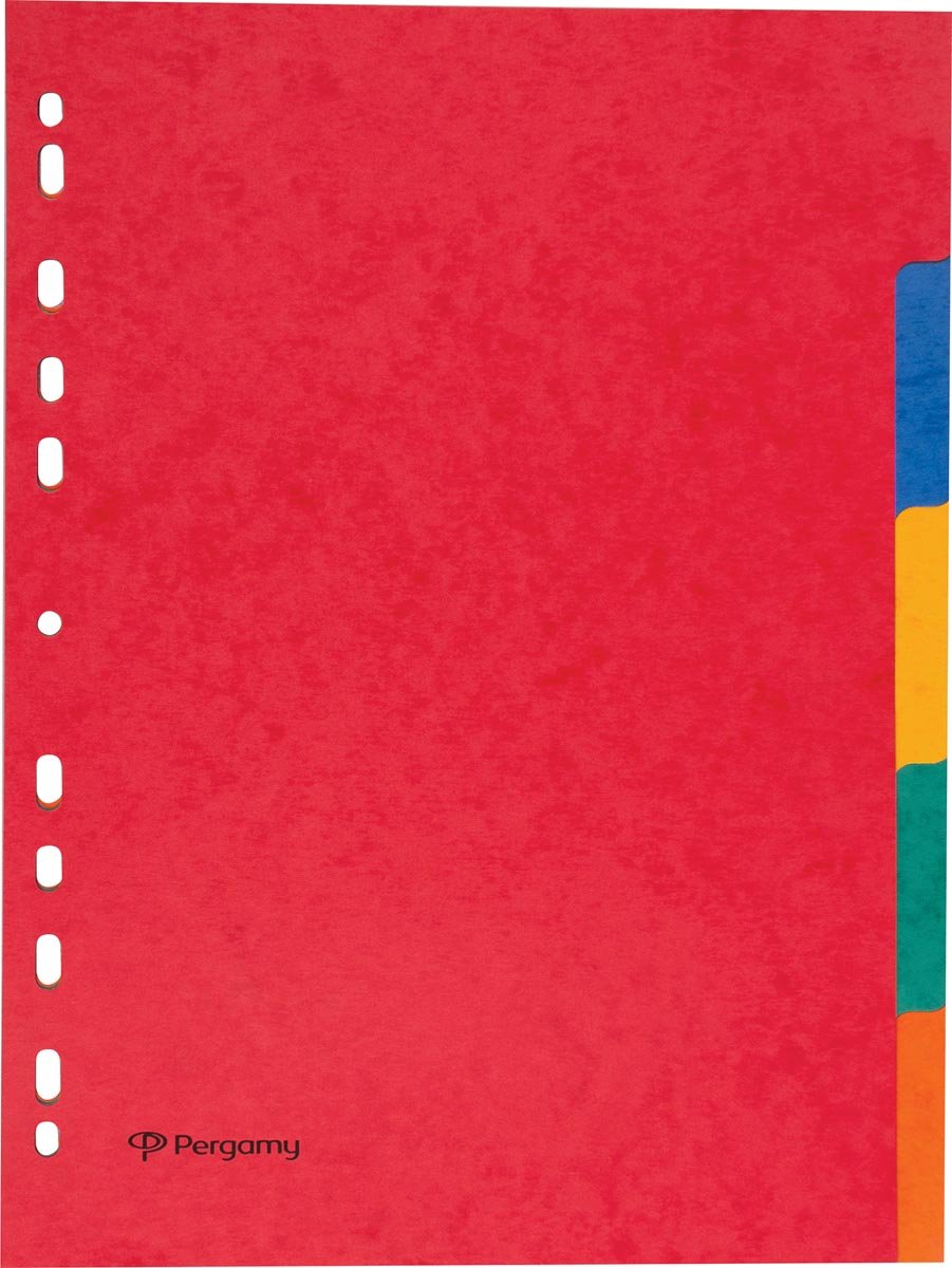 Pergamy tabbladen ft A4, 11-gaatsperforatie, stevig karton, geassorteerde kleuren, 5 tabs