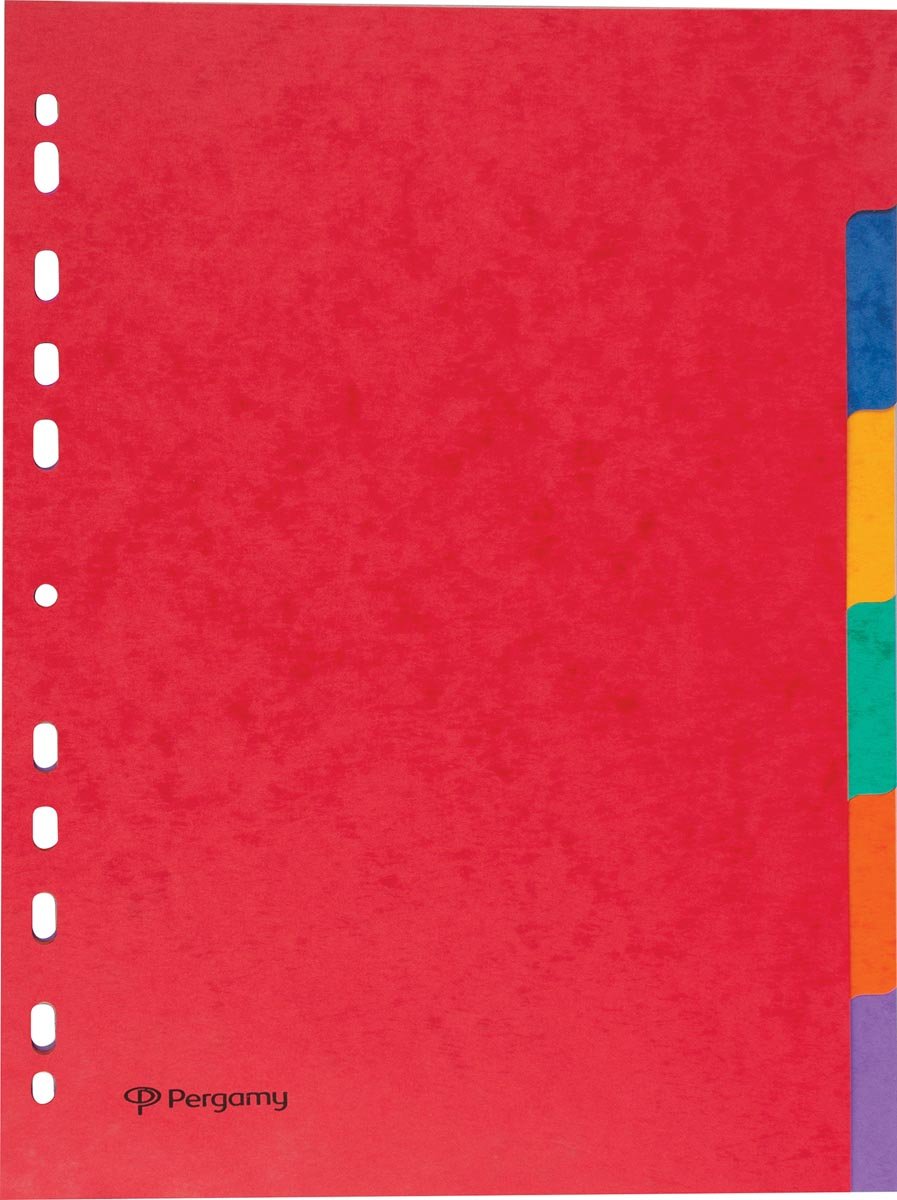 Pergamy tabbladen ft A4, 11-gaatsperforatie, stevig karton, geassorteerde kleuren, 6 tabs afbeelding