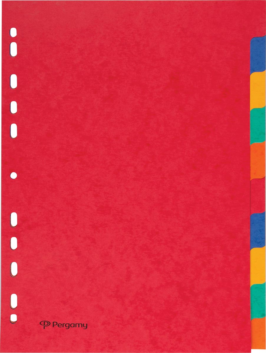 Pergamy tabbladen ft A4, 11-gaatsperforatie, stevig karton, geassorteerde kleuren, 10 tabs afbeelding