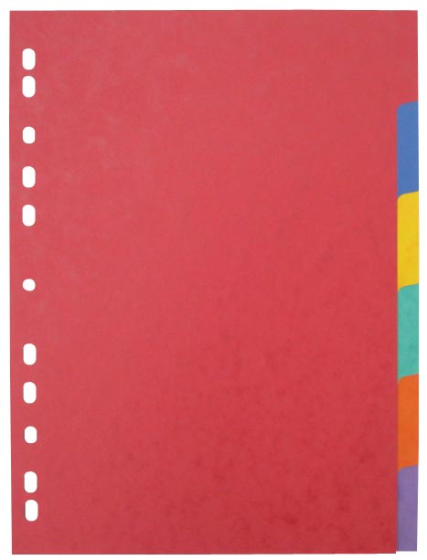 Pergamy tabbladen ft A4 maxi, 11-gaatsperforatie, stevig karton, geassorteerde kleuren, 6 tabs afbeelding
