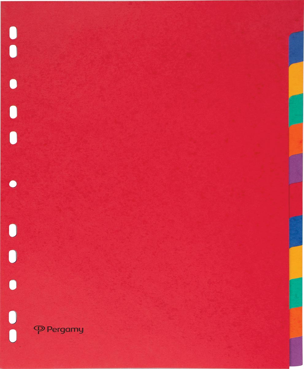 Pergamy tabbladen ft A4 maxi, 11-gaatsperforatie, stevig karton, geassorteerde kleuren, 12 tabs afbeelding