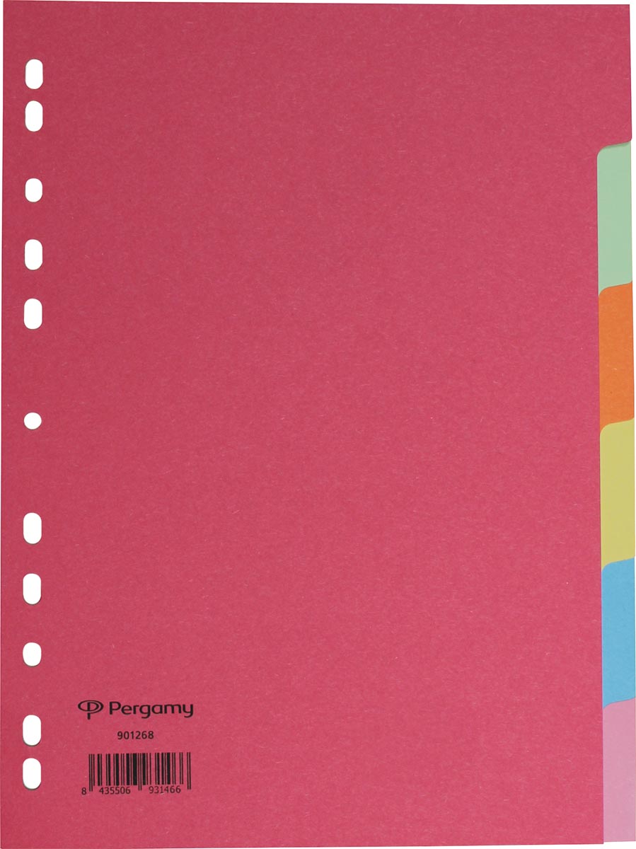 Pergamy tabbladen ft A4, 11-gaatsperforatie, extra sterk karton, geassorteerde kleuren, 6 tabs afbeelding