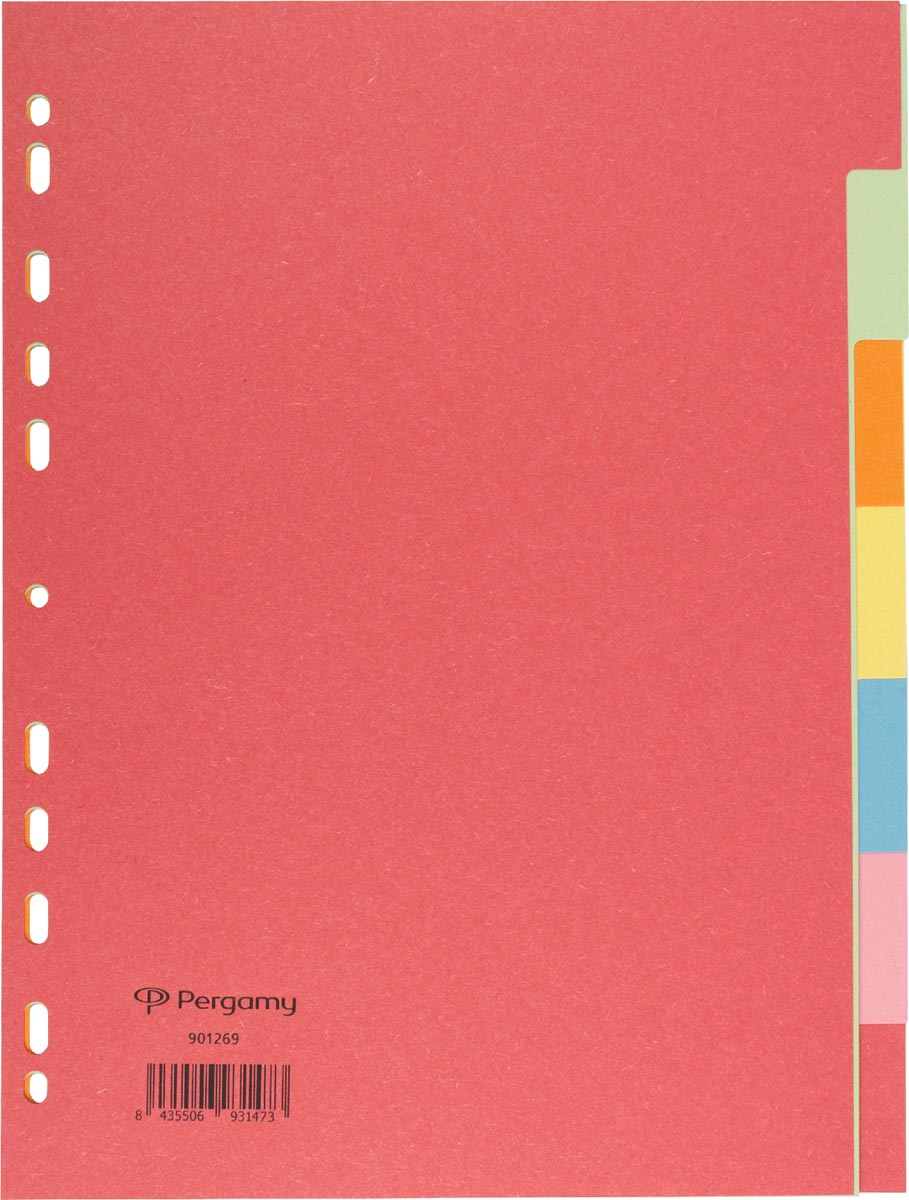 Pergamy tabbladen ft A4, 11-gaatsperforatie, extra sterk karton, geassorteerde kleuren, 7 tabs afbeelding