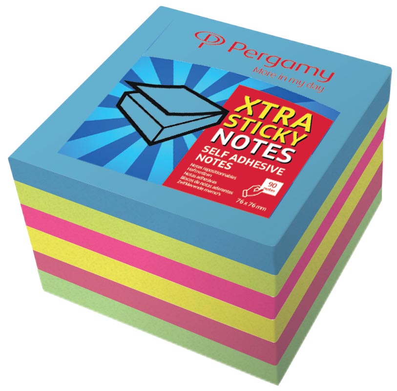 Pergamy Extra Sticky Notes Ft 76 X 76 Mm Neon Blok Van 90 Vel Pak 6 Stuks huismerk kopen in de aanbieding