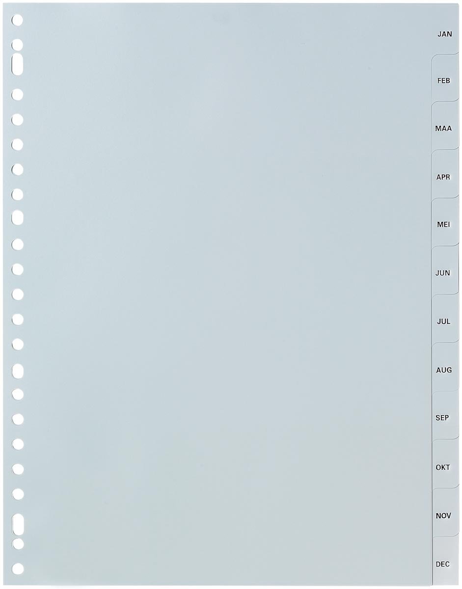 Pergamy tabbladen, ft A4, 23-gaatsperforatie, grijze PP, januari-december
