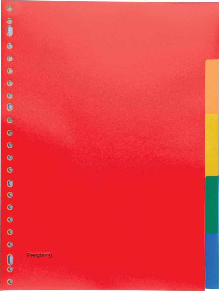 Pergamy tabbladen, ft A4, 23-gaatsperforatie, PP, 5 tabs in geassorteerde kleuren afbeelding