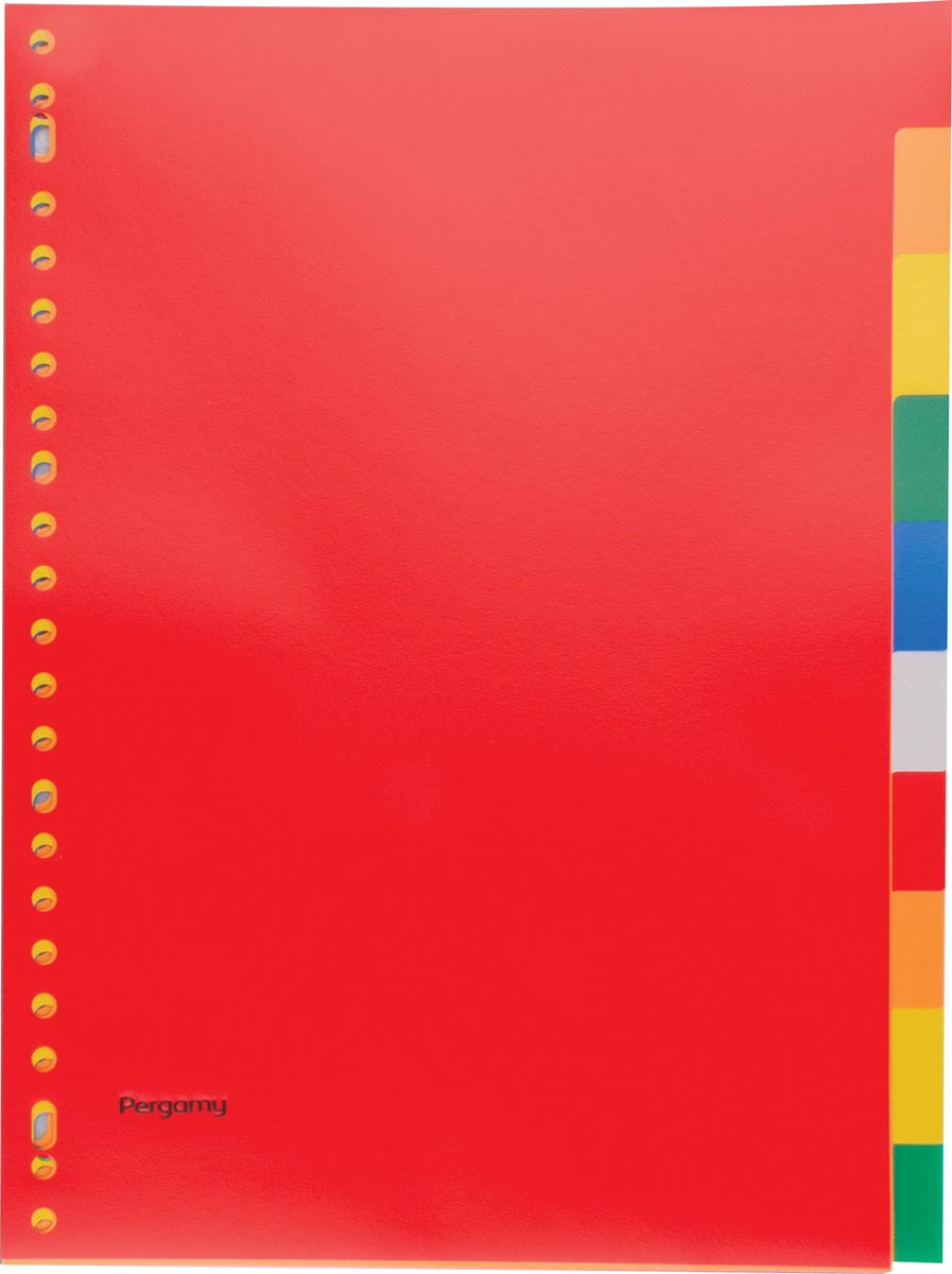 Pergamy tabbladen, ft A4, 23-gaatsperforatie, PP, 10 tabs in geassorteerde kleuren afbeelding