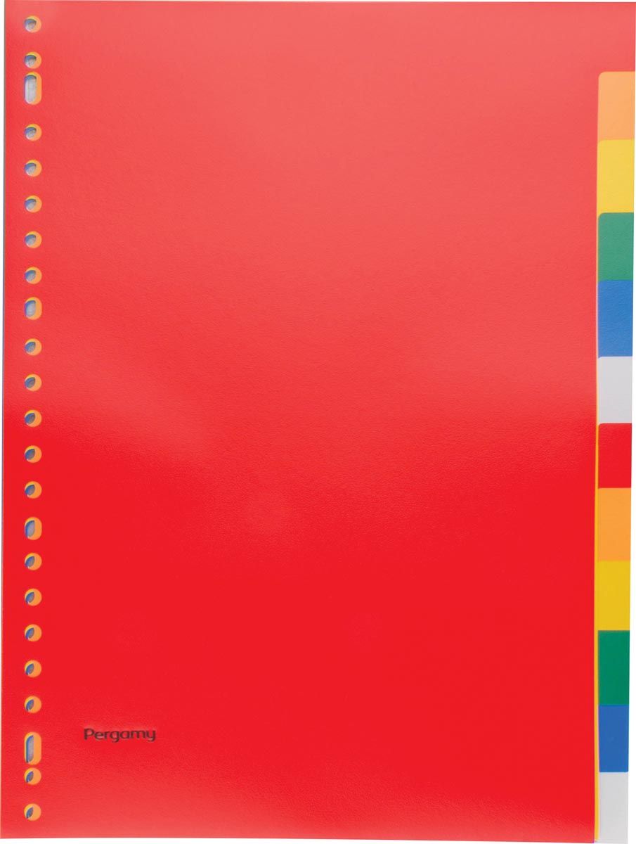 Pergamy tabbladen, ft A4, 23-gaatsperforatie, PP, 12 tabs in geassorteerde kleuren afbeelding