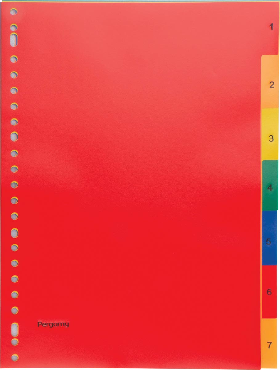 Pergamy tabbladen, ft A4, 23-gaatsperforatie, PP, geassorteerde kleuren, set 1-7 afbeelding