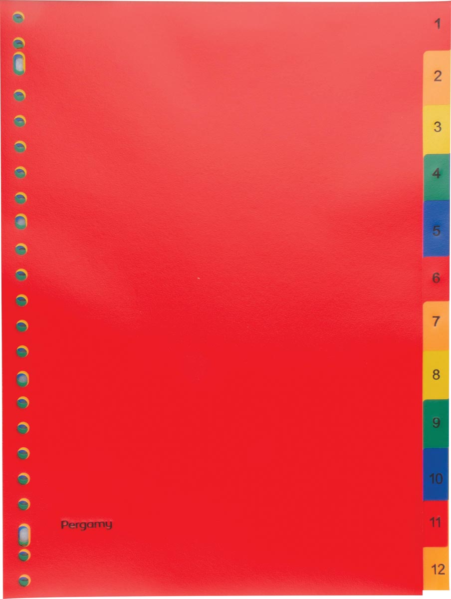 Pergamy tabbladen, ft A4, 23-gaatsperforatie, PP, geassorteerde kleuren, set 1-12 afbeelding