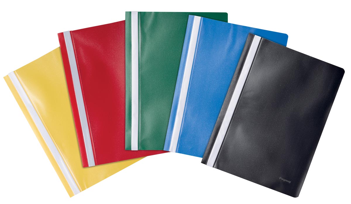 Pergamy snelhechtmap, ft A4, PP, pak van 5 stuks, geassorteerde kleuren afbeelding