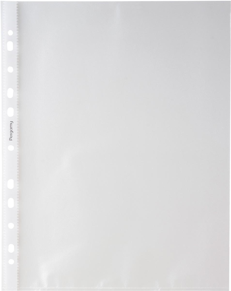 Pergamy geperforeerde showtas, ft A4, 11-gaatsperforatie, gekorrelde PP van 50 micron, pak van 100 stuks afbeelding