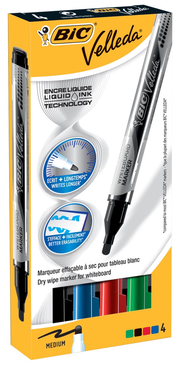 Velleda Whiteboardmarker Liquid Ink Pocket doos van 4 stuks in geassorteerde kleuren afbeelding