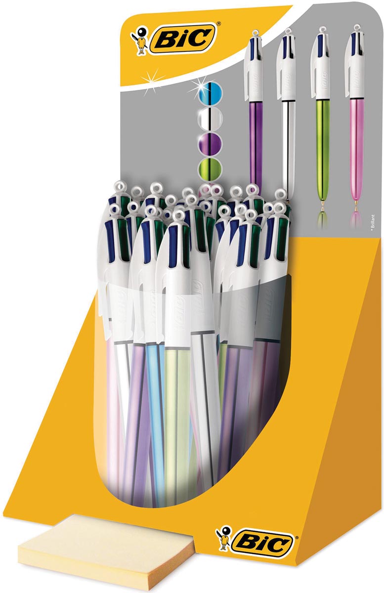 Bic 4 Colours Shine, balpen, 0,32 mm, 4 klassieke inktkleuren, display van 20 stuks Bic 4 Colours Shine, balpen, 0,32 mm, 4 klassieke inktkleuren, display van 20 stuks