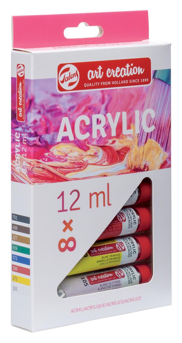 Talens Art Creation acrylverf tube van 12 ml, set van 8 tubes in geassorteerde kleuren afbeelding